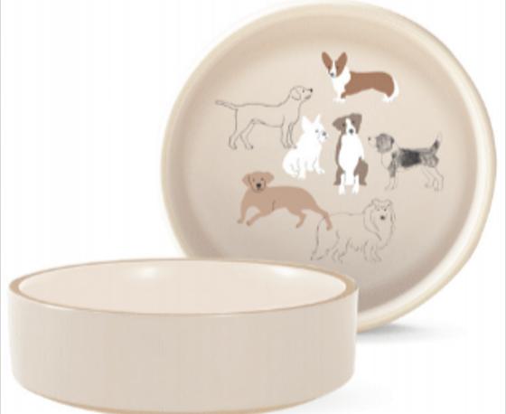 Charming Pencil Dogs Stoneware Pet Bowl for Food & Water