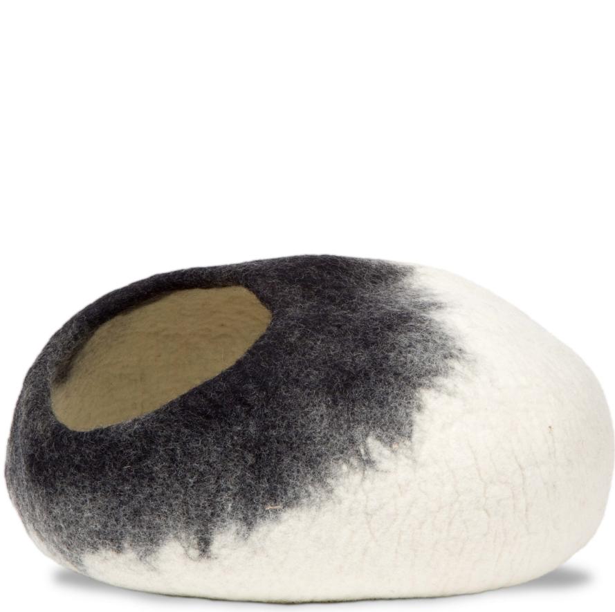 Dharma Dog Karma Cat Ombre Cave Wool Pet Bed, White/Black